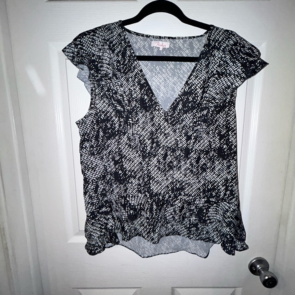 Parker (Nordstrom) Black and White V-Neck Blouse - Picture 1 of 5